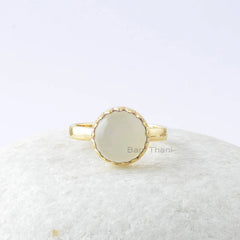 White Chalcedony Zig Zag Ring - Gold Plated Handmade Ring - 925 Sterling Silver Ring - Round Gemstone Ring - Valentines Gift Ring - Gift Her