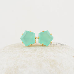 Aqua Chalcedony Studs Earrings - 925 Sterling Silver - Rose Gold Plated Studs - 11x11mm Prong Set Star - Gift For Her - Jewelry For Healing
