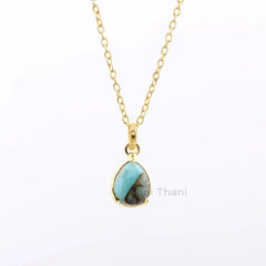 Copper Amazonite Necklace - Solid Silver - Gold Plated Pendant Necklace - 10x14mm Pear - Statement Jewelry - Gift For Lady -Jewelry for Prom