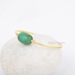 Tibetan Turquoise Bangle - 925 Silver - Gold Plated Bracelet - 15x19mm Roundel Bead - Elegant Jewelry - Gift For Date - Jewelry For Bride