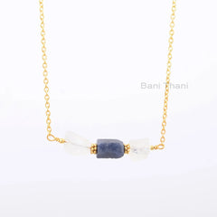 Blue Sapphire - Rainbow Moonstone Necklace - Handmade Pendant Necklace - 925 Silver -Multi Stone Jewelry -Jewelry For Wedding -Gift For Lady