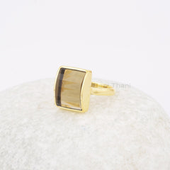 Smoky Quartz 11x14mm Rectangle Step Cut Gemstone Ring, 925 Sterling Silver Handmade Ring, 18k Gold Plated Ring, Dainty Ring, Girls Ring