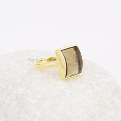 Smoky Quartz 11x14mm Rectangle Step Cut Gemstone Ring, 925 Sterling Silver Handmade Ring, 18k Gold Plated Ring, Dainty Ring, Girls Ring