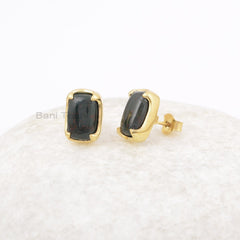 Natural Bloodstone Stud 7x11mm Cushion Gemstone Earrings, Prong Set Handmade Earrings, 925 Silver 18k Gold Plated Earring, Womens Day Gift