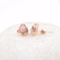 Pink Opal Copper Earring - Gemstone Stud Earrings - 925 Silver Earring - Stud Earring - Earrings for Women - Delicate Earrings - 8x11mm Pear