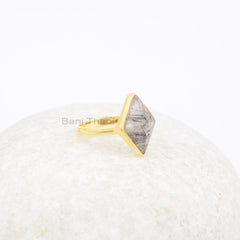 Black Rutile Ring - 925 Sterling Silver Ring - 12x16mm Pyramid - Gemstone Ring - Gold Plated Ring - Gift for Summer - Jewelry for Protection