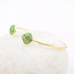 Green Copper Turquoise 10mm Cushion Cuff Bangle, 925 Sterling Silver Bracelet, 18k Gold Plated Cuff Bangle Bracelet, Wedding Gift Bangle