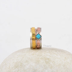 Turquoise 4mm Cushion Spinner Band - 925 Silver - Handmade Spinner Ring - Man Made Jewelry - Gift For Inspiration - Jewelry For Flower Girls