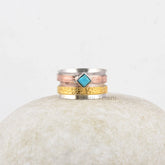 Turquoise 4mm Cushion Spinner Band - 925 Silver - Handmade Spinner Ring - Man Made Jewelry - Gift For Inspiration - Jewelry For Flower Girls