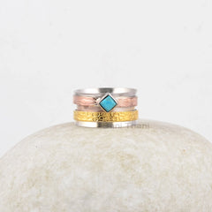 Turquoise 4mm Cushion Spinner Band - 925 Silver - Handmade Spinner Ring - Man Made Jewelry - Gift For Inspiration - Jewelry For Flower Girls