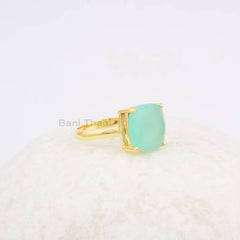 Womens Ring - Aqua Chalcedony Gemstone Silver Ring - Gold Plated Ring - 925 Sterling Silver Ring - Thanksgiving Gift - Birthday Gift Ring