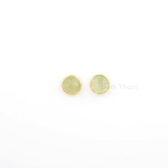 Lovely Earrings - Green Prehnite Earrings - Gemstone Stud Earrings - Gold Plated - 925 Silver Earring - 9mm Round Stud - Earring for Womens