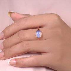 Engagement Ring - Opalite Quartz Gemstone Ring - 8x10mm Oval Ring - Rose Gold Plated Ring - 925 Solid Silver - Gift for Her - Womens Jewelry