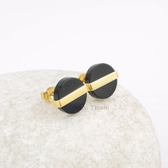 Elegant Black Onyx Flat Round Gemstone Stud Earrings, 18k Gold Plated Silver Stud Earrings, Fashion Jewelry, Dainty Earring, Bridal Jewelry