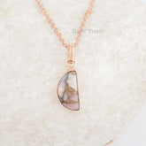 Pink Opal Copper Necklace - Pure Silver - Handcrafted Necklace - Halfmoon 7x14mm -Natural Stone - Gift For Graduate - Jewelry For Designer
