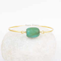 Tibetan Turquoise Bangle - 925 Silver - Gold Plated Bracelet - 15x19mm Roundel Bead - Elegant Jewelry - Gift For Date - Jewelry For Bride