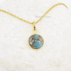 Copper Amazonite Necklace - Gold Plated Pendant Necklace - 12mm - Solid Silver - Trendy Jewelry - Jewelry For New Mom - Gift For Bridesmaid