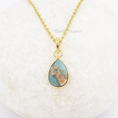 Handmade Pear Copper Amazonite 10x14mm Gemstone Necklace, 925 Silver Necklace, Delicate Necklace, Dainty Necklace, Mothers Day Gift Necklace