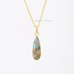 Copper Amazonite Necklace - Gemstone Pendant Necklace - 8x25mm Drop - Solid Silver - Elegant Jewelry - Jewelry For Lover - Gift For Student