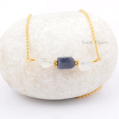 Blue Sapphire - Rainbow Moonstone Necklace - Handmade Pendant Necklace - 925 Silver -Multi Stone Jewelry -Jewelry For Wedding -Gift For Lady