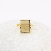 Smoky Quartz 11x14mm Rectangle Step Cut Gemstone Ring, 925 Sterling Silver Handmade Ring, 18k Gold Plated Ring, Dainty Ring, Girls Ring