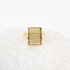 Smoky Quartz 11x14mm Rectangle Step Cut Gemstone Ring, 925 Sterling Silver Handmade Ring, 18k Gold Plated Ring, Dainty Ring, Girls Ring