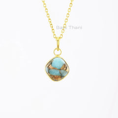 Copper Amazonite Necklace, Cushion Amazonite 12mm Gemstone Necklace, 925 Sterling Silver Jewelry, Gift For Her, Bezel Necklace,Birthday Gift