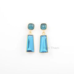 Pretty Blue Quartz Earrings, Blue Quartz Cushion Rectangle Shape Gemstone Earrings, 18k Gold Plated Earring, 925 Sterling Silver Earrings