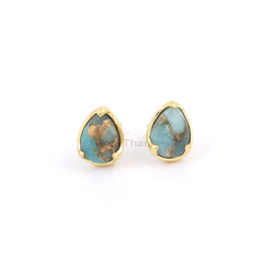 Small Pear Copper Amazonite Stud Earrings, 8x11mm Gemstone Stud Earrings, 925 Silver 18k Gold Plated Earring, Bridal Earring, Gift For Her