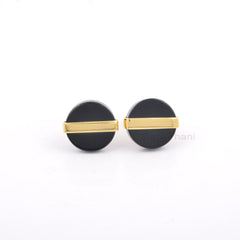 Elegant Black Onyx Flat Round Gemstone Stud Earrings, 18k Gold Plated Silver Stud Earrings, Fashion Jewelry, Dainty Earring, Bridal Jewelry
