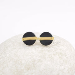 Elegant Black Onyx Flat Round Gemstone Stud Earrings, 18k Gold Plated Silver Stud Earrings, Fashion Jewelry, Dainty Earring, Bridal Jewelry
