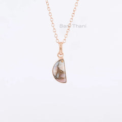 Pink Opal Copper Necklace - Pure Silver - Handcrafted Necklace - Halfmoon 7x14mm -Natural Stone - Gift For Graduate - Jewelry For Designer