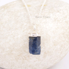Raw Blue Sapphire Necklace - Sterling Silver - Gemstone Pendant Necklace - Multi Stone Jewelry - Gift For Graduate - Jewelry For Inspiration