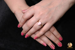 Opal Cabochon Ring, Pink Opal 9x12mm Pear Shape Gemstone Ring, 18k Gold Plated Pink Opal Ring, 925 Silver Ring, Prong Set Opal Cabochon Ring