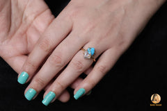 Turquoise Ring - Pink Opal Copper Turquoise - Hexagon Gemstone Ring - Gold Plated Jewelry - Prong Ring - Gift For Women - Jewelry for Girls