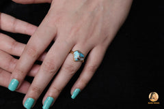 Turquoise Vintage Ring, Pink Opal Copper Turquoise 11x13mm Diamond Shape Gemstone Silver Ring, 18K Gold Plated Ring, Christmas Jewelry Gift
