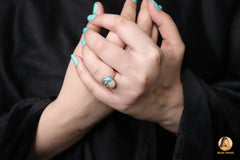 Opal Turquoise Ring, Pink Opal Copper Turquoise 10x14mm Oval Gemstone Ring, Bezel Set Ring, Rose Gold Plated Ring, 925 Silver Turquoise Ring