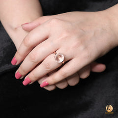 Morganite Silver Ring, Morganite Quartz Faceted Cut 12mm Round Gemstone Ring, Rose Gold Plated Ring, Gemstone Silver Rings For Women