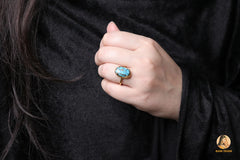 Blue Copper Turquoise Silver Ring - 10x16mm Oval Gemstone Ring - 925 Solid Silver - 18k Gold Plated Ring - Gift for Her - Bridesmaid Jewelry