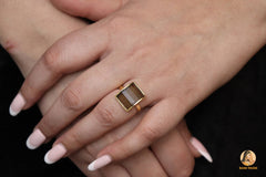 Smoky Quartz 11x14mm Rectangle Step Cut Gemstone Ring, 925 Sterling Silver Handmade Ring, 18k Gold Plated Ring, Dainty Ring, Girls Ring