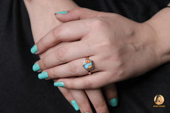 Copper Oyster Turquoise Ring, Turquoise 11x11mm Star Shape Gemstone Silver Ring, Handmade Rose Gold Plated Turquoise Ring, Gift For Her