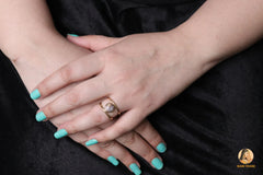 Opal Ring, Pink Opal Copper Round 8mm Gemstone Ring, 18K Gold Plated Designer Ring For Women, 925 Sterling Silver Elegant Ring