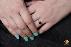Black Onyx Ring - 925 Sterling Silver - Gold Plated Ring - 6mm Hexagon Ring - Semi Precious Jewelry - Jewelry for Lover - Gift for Healing