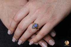 Elegant Labradorite Ring, Labradorite 9x14mm Kite Shape Gemstone Bezel Set Ring, 18k Gold Plated Silver Ring, Christmas Day Gift For Her
