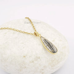 Black Rutile 8x25mm Pear Gemstone Necklace, 18k Gold Plated Elegant Necklace, 925 Sterling Silver Necklace, Womens Necklace, Bridal Necklace