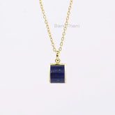 Blue Lapis Necklace, Lapis Lazuli 11x14mm Rectangle Gemstone Step Cut Necklace, 18k Gold Plated Necklace, 925 Sterling Silver Gift Necklace