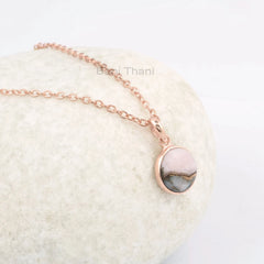 Pink Opal Copper 12mm Round Gemstone Necklace, 925 Sterling Silver Rose Gold Plated Necklace, Bridesmaid Necklace, Anniversary Gift Necklace