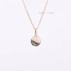 Pink Opal Copper 12mm Round Gemstone Necklace, 925 Sterling Silver Rose Gold Plated Necklace, Bridesmaid Necklace, Anniversary Gift Necklace