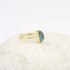 Copper Amazonite Ring - Sterling Silver - Gemstone Ring - Gold Plated Ring - 5x10mm Half Moon Stone - Jewelry for Beginning - Gift For BFF