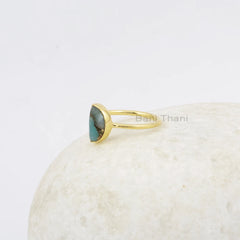Copper Amazonite Ring - Sterling Silver - Gemstone Ring - Gold Plated Ring - 5x10mm Half Moon Stone - Jewelry for Beginning - Gift For BFF